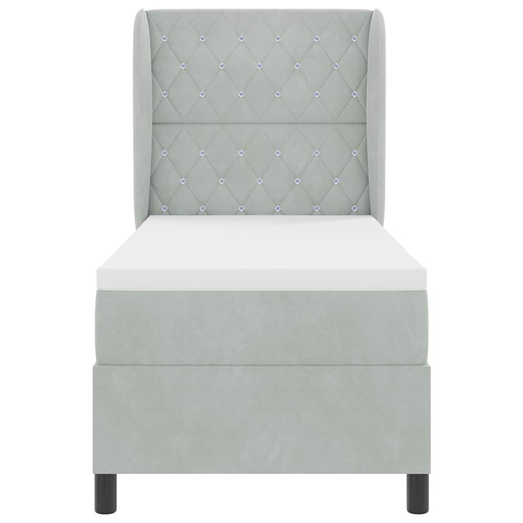 Box Spring Seng Med Madras Lysegrå 80 X 200 Cm Fløjl - Billede 8