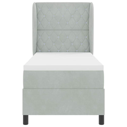 Box Spring Seng Med Madras Lysegrå 80 X 200 Cm Fløjl - Billede 8