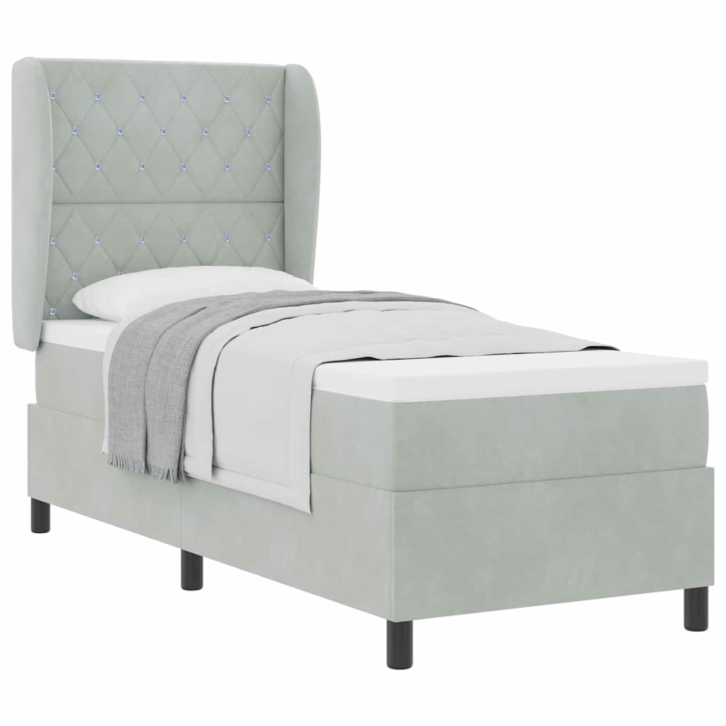 Box Spring Seng Med Madras Lysegrå 80 X 200 Cm Fløjl - Billede 3