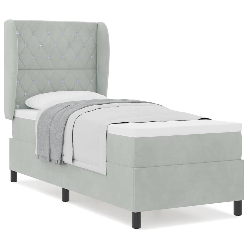 Box Spring Seng Med Madras Lysegrå 80 X 200 Cm Fløjl - Billede 4