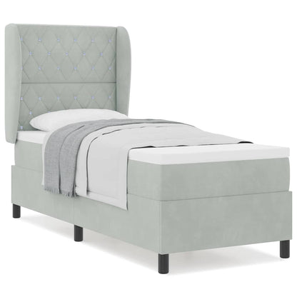 Box Spring Seng Med Madras Lysegrå 80 X 200 Cm Fløjl - Billede 4