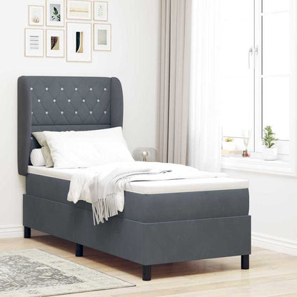 Box Spring Seng Med Madras Mørkegrå 80 X 200 Cm Fløjl - Hovedbillede
