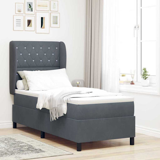 Box Spring Seng Med Madras Mørkegrå 80 X 200 Cm Fløjl - Hovedbillede