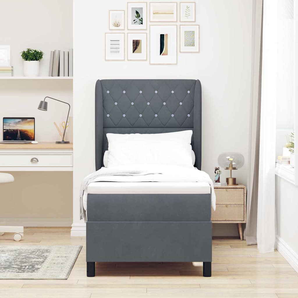 Box Spring Seng Med Madras Mørkegrå 80 X 200 Cm Fløjl - Billede 5