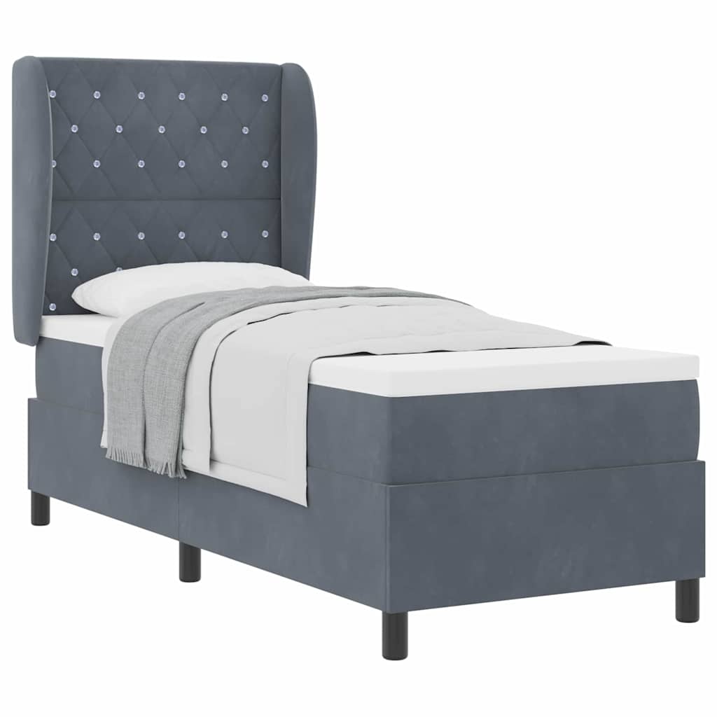 Box Spring Seng Med Madras Mørkegrå 80 X 200 Cm Fløjl - Billede 3