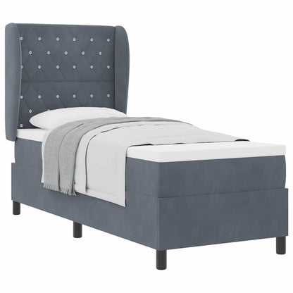 Box Spring Seng Med Madras Mørkegrå 80 X 200 Cm Fløjl - Billede 3