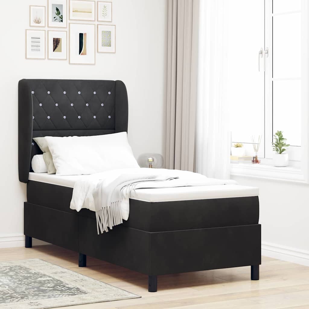 Box Spring Seng Med Madras Sort 80 X 200 Cm Fløjl - Hovedbillede