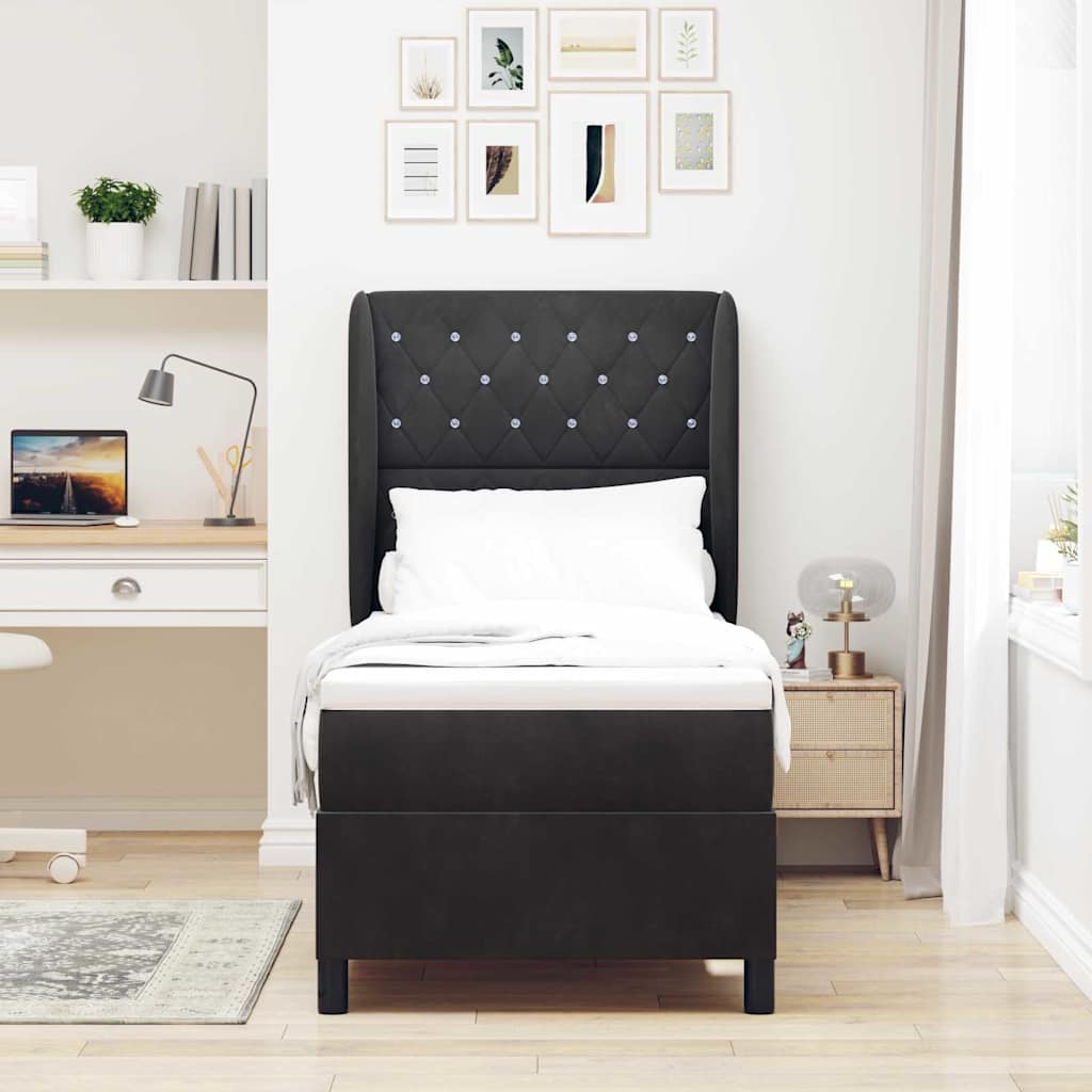 Box Spring Seng Med Madras Sort 80 X 200 Cm Fløjl - Billede 5
