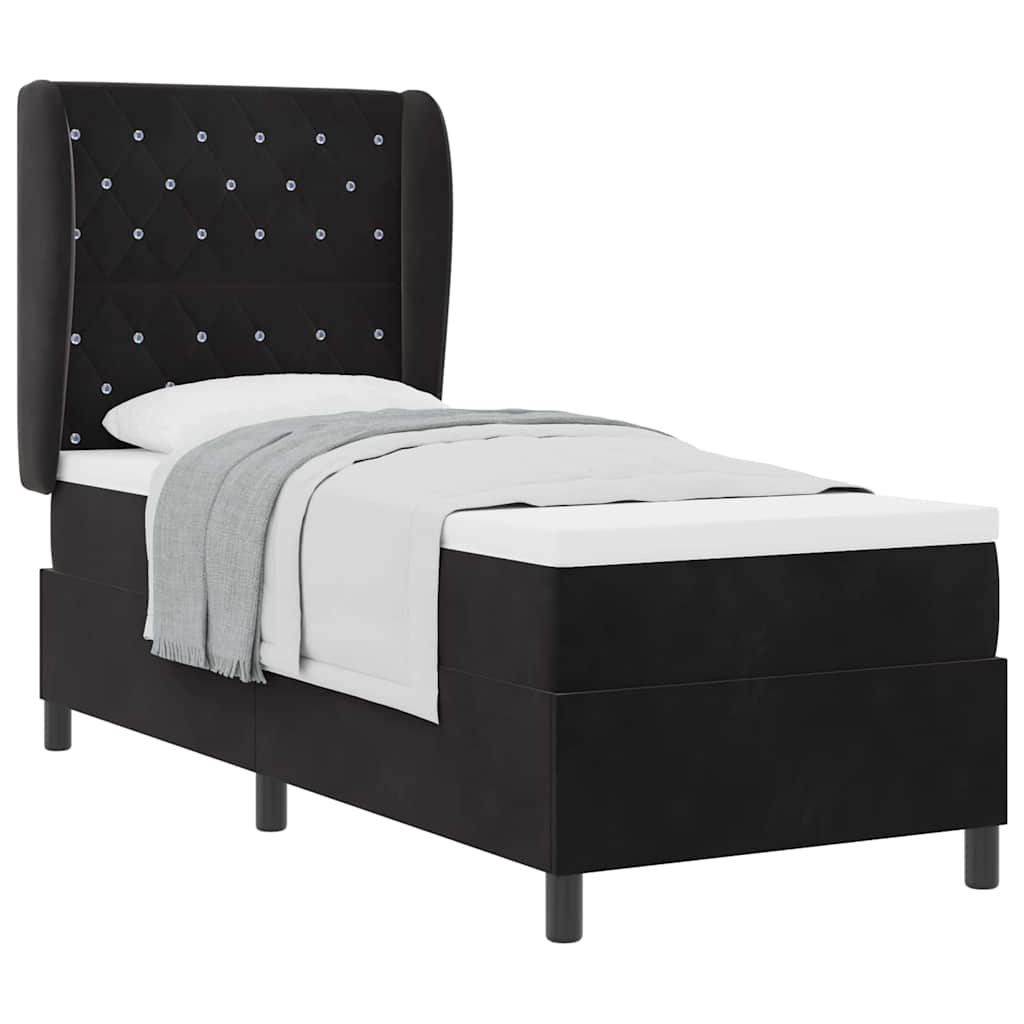 Box Spring Seng Med Madras Sort 80 X 200 Cm Fløjl - Billede 3