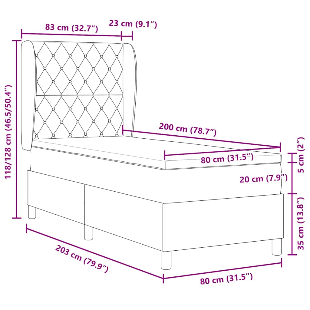 Box Spring Seng Med Madras Sort 80 X 200 Cm Fløjl - Billede 12