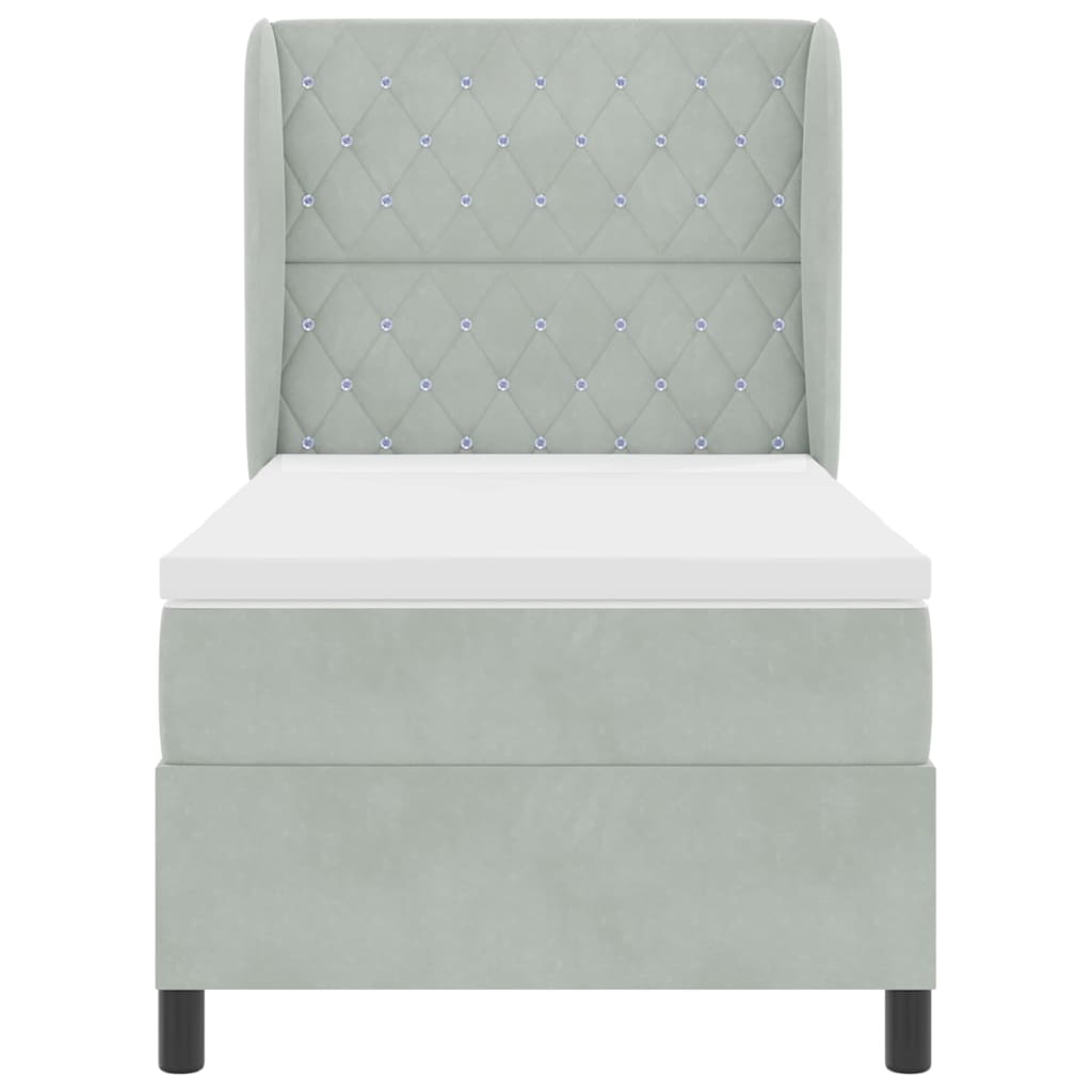 Box Spring Seng Med Madras Lysegrå 90 X 190 Cm Fløjl - Billede 8