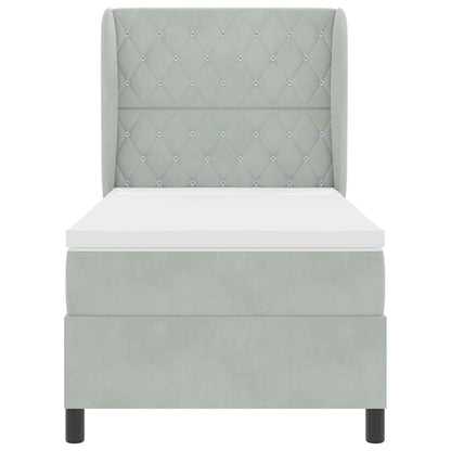 Box Spring Seng Med Madras Lysegrå 90 X 190 Cm Fløjl - Billede 8