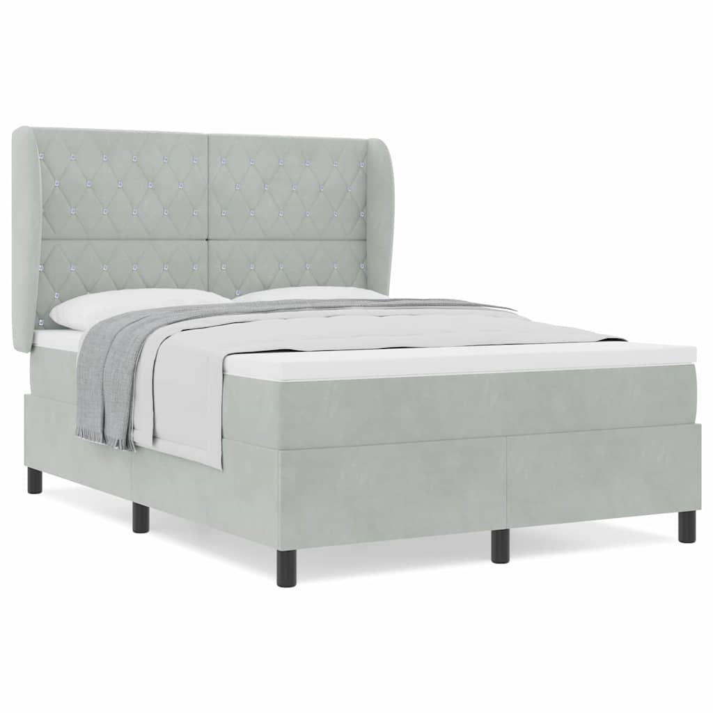 Box Spring Seng Med Madras Lysegrå 140 X 190 Cm Fløjl - Billede 4