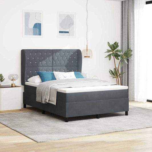 Box Spring Seng Med Madras Mørkegrå 140 X 200 Cm Fløjl - Hovedbillede