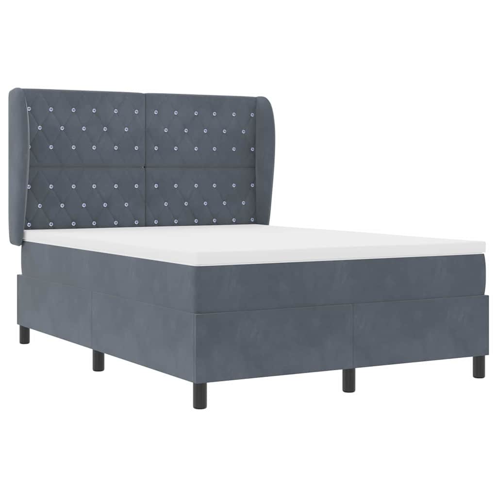 Box Spring Seng Med Madras Mørkegrå 140 X 200 Cm Fløjl - Billede 2