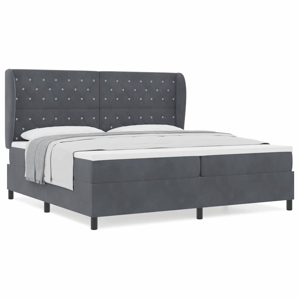 Box Spring Seng Med Madras Mørkegrå 200 X 200 Cm Fløjl - Billede 4