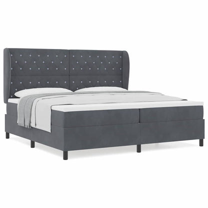 Box Spring Seng Med Madras Mørkegrå 200 X 200 Cm Fløjl - Billede 4