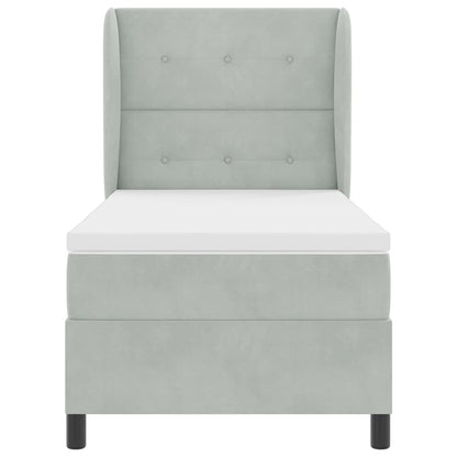 Box Spring Seng Med Madras Lysegrå 80 X 200 Cm Fløjl - Billede 8