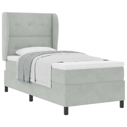 Box Spring Seng Med Madras Lysegrå 80 X 200 Cm Fløjl - Billede 3