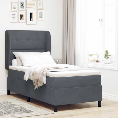 Box Spring Seng Med Madras Mørkegrå 80 X 200 Cm Fløjl - Hovedbillede