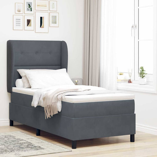 Box Spring Seng Med Madras Mørkegrå 80 X 200 Cm Fløjl - Hovedbillede