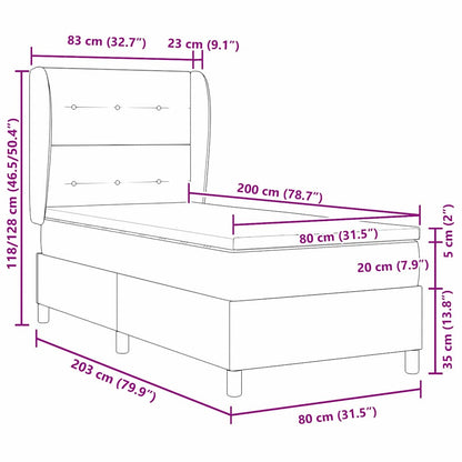 Box Spring Seng Med Madras Mørkegrå 80 X 200 Cm Fløjl - Billede 13