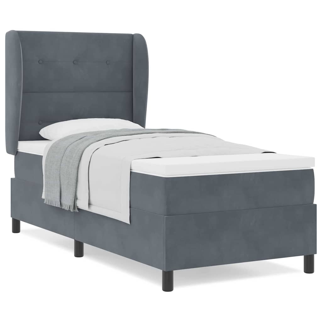 Box Spring Seng Med Madras Mørkegrå 80 X 200 Cm Fløjl - Billede 4