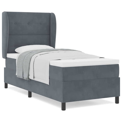 Box Spring Seng Med Madras Mørkegrå 80 X 200 Cm Fløjl - Billede 4
