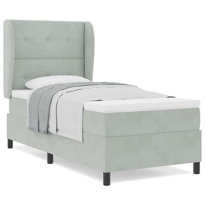 Box Spring Seng Med Madras Lysegrå 100 X 200 Cm Fløjl - Billede 4