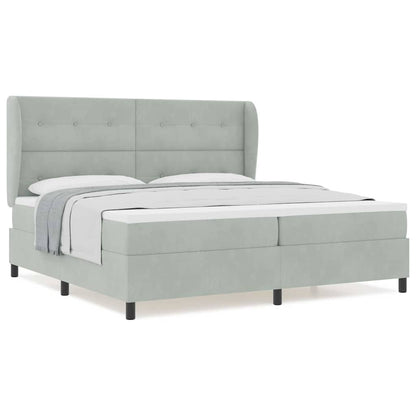 Box Spring Seng Med Madras Lysegrå 200 X 200 Cm Fløjl - Billede 4