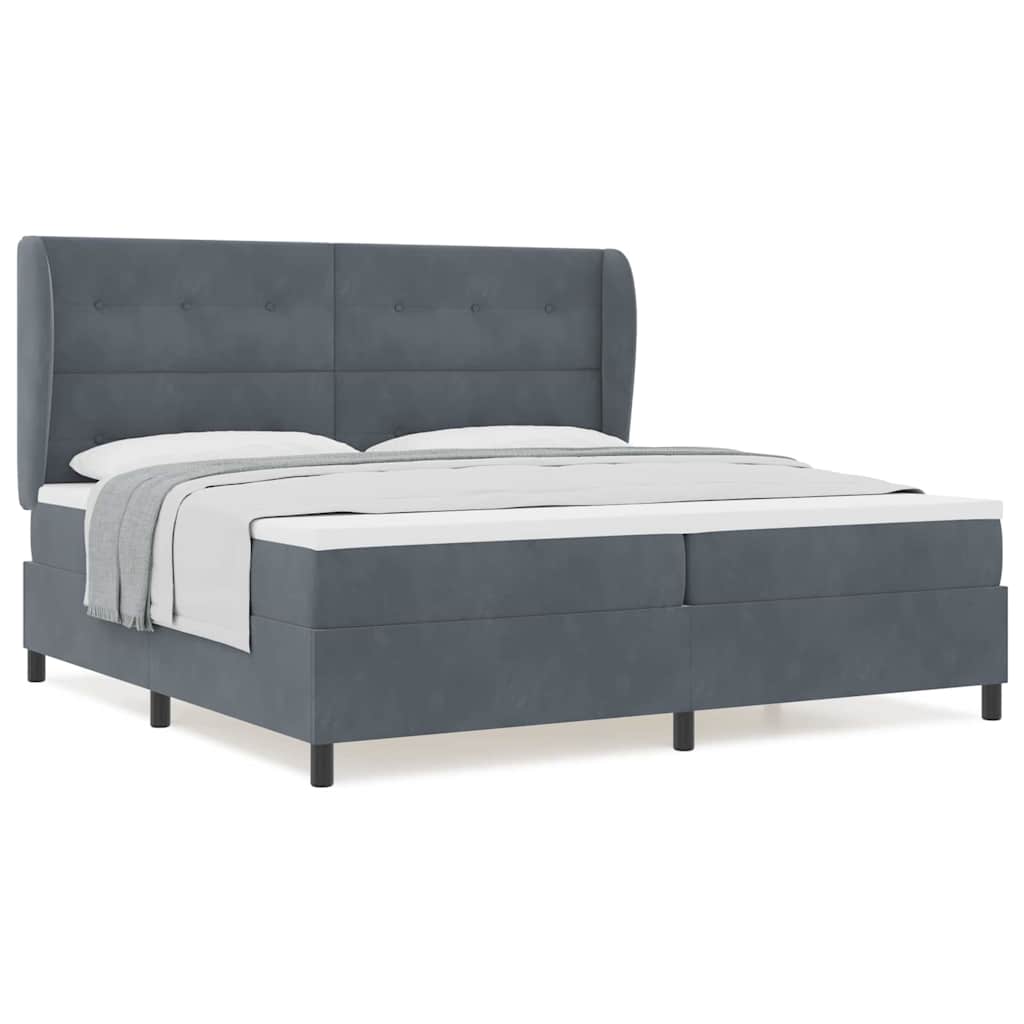 Box Spring Seng Med Madras Mørkegrå 200 X 200 Cm Fløjl - Billede 4