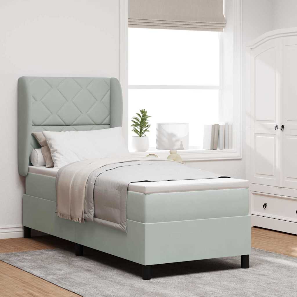 Box Spring Seng Med Madras Lysegrå 80 X 200 Cm Fløjl - Hovedbillede