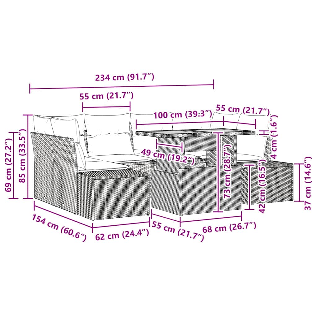 Havesofa Sæt 7 Stk. Polyrattan - Billede 11