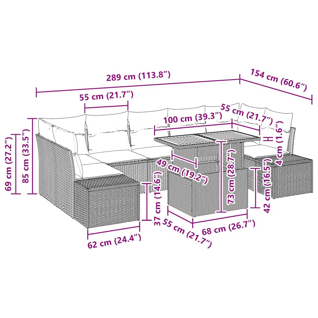 Havesofa Sæt 8 Stk. Polyrattan - Billede 11