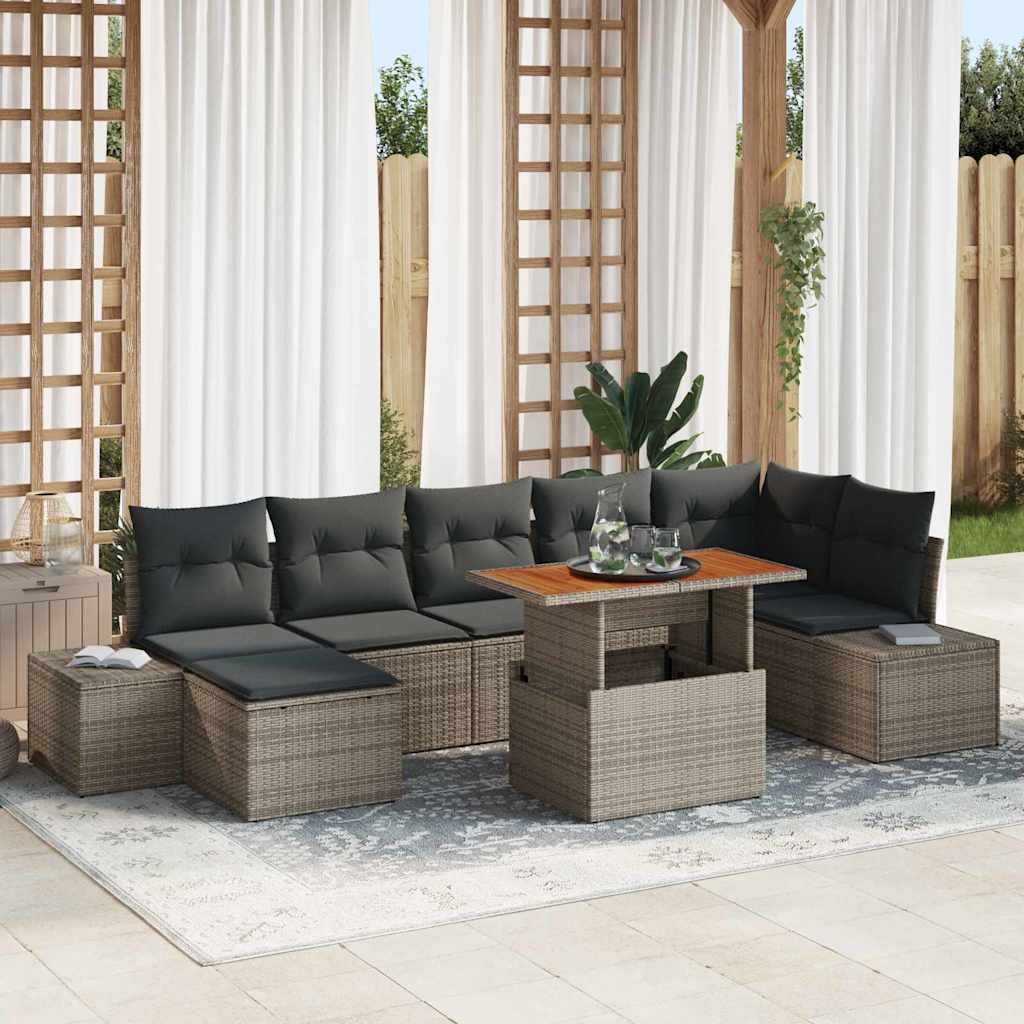 Havesofa Sæt 8 Dele Og Poly Rattan Og Solid Akacietræ - Variant 3349992
