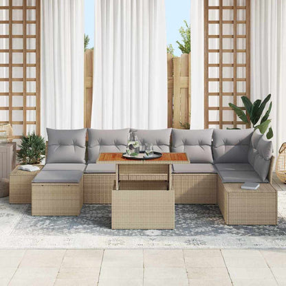 Havesofa Sæt 8 Dele Og Poly Rattan Og Solid Akacietræ - Billede 3