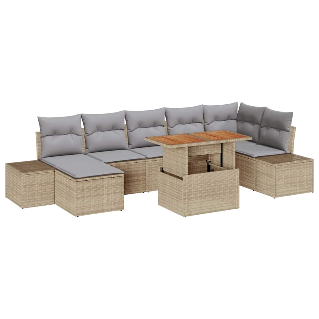 Havesofa Sæt 8 Dele Og Poly Rattan Og Solid Akacietræ - Billede 2