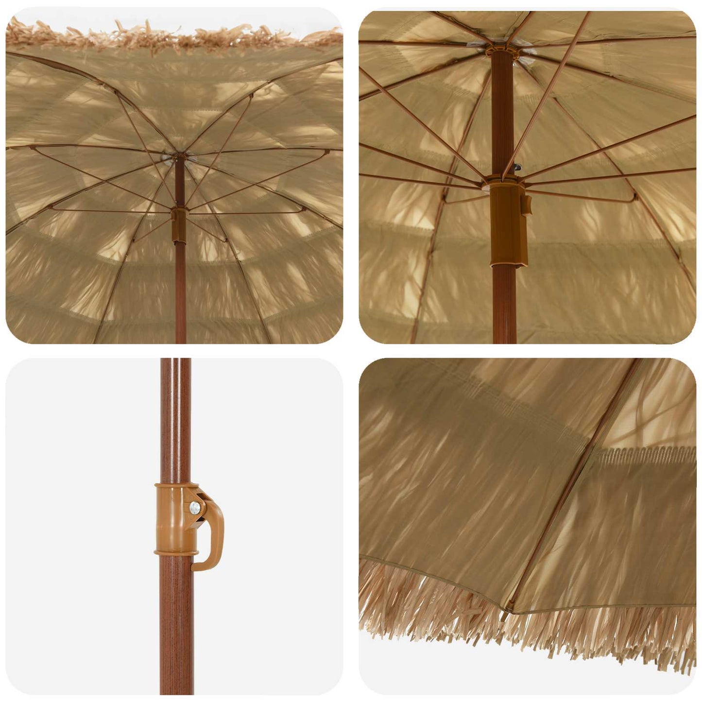 Strand Parasol Naturfarvet 160 X 160 X 196 Cm Polyester Og Stål - Billede 4
