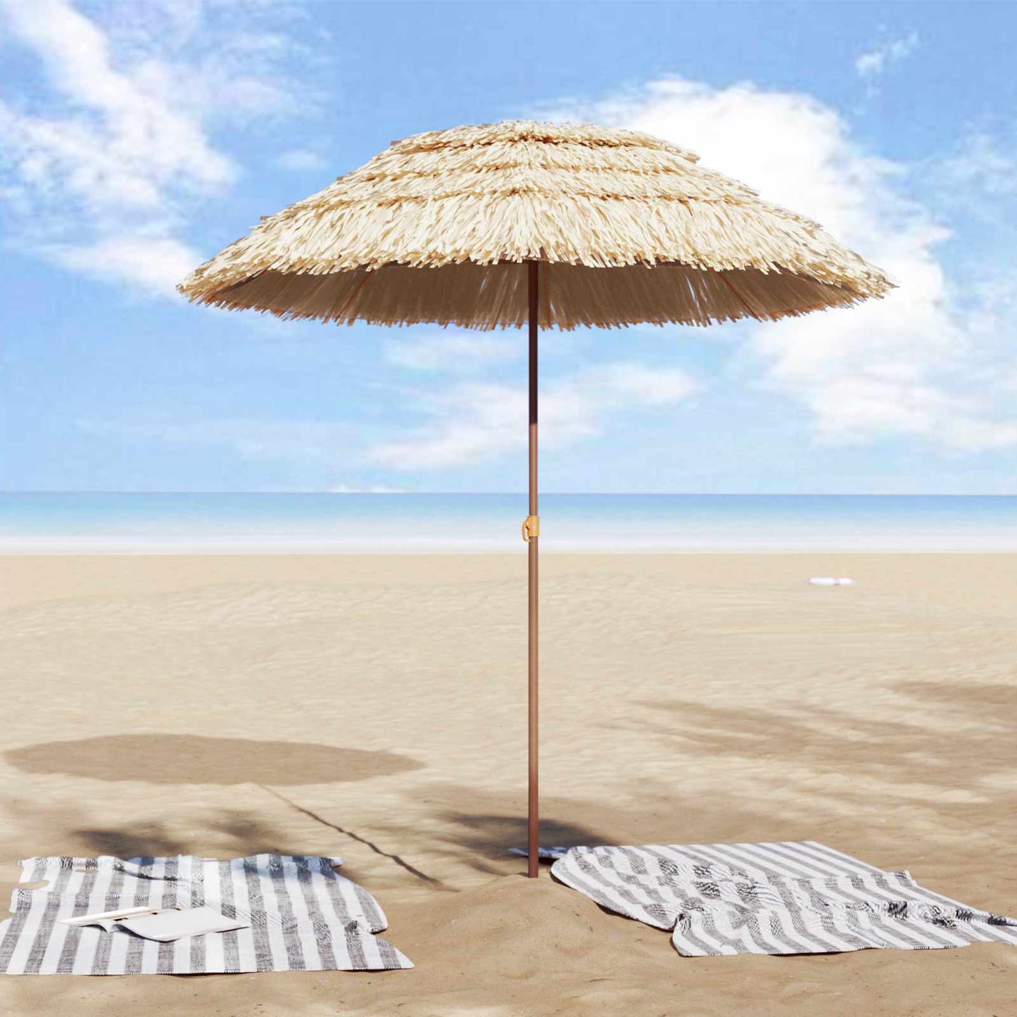 Strand Parasol Naturfarvet 160 X 160 X 196 Cm Polyester Og Stål - Billede 3
