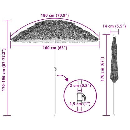 Strand Parasol Naturfarvet 160 X 160 X 196 Cm Polyester Og Stål - Billede 6