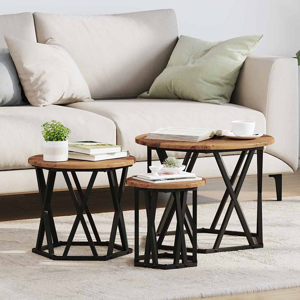 Nesting Sidebord 3 Dele Ingeniørtræ Og Stål - Hovedbillede