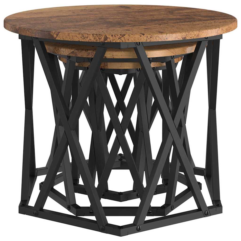 Nesting Sidebord 3 Dele Ingeniørtræ Og Stål - Billede 5