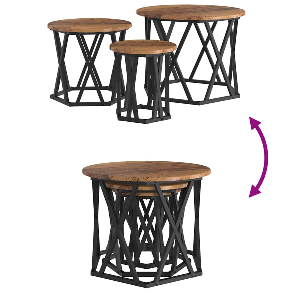 Nesting Sidebord 3 Dele Ingeniørtræ Og Stål - Billede 11