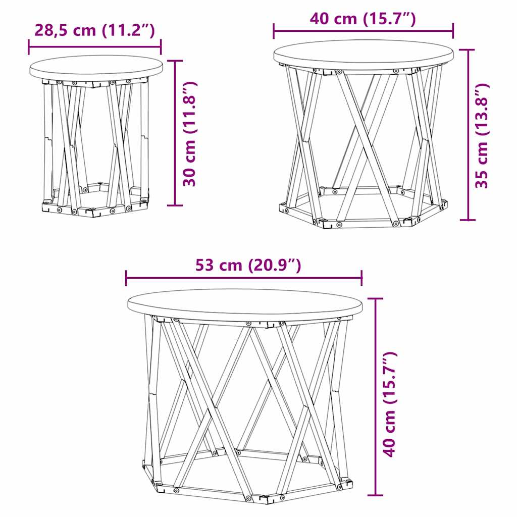 Nesting Sidebord 3 Dele Ingeniørtræ Og Stål - Billede 13