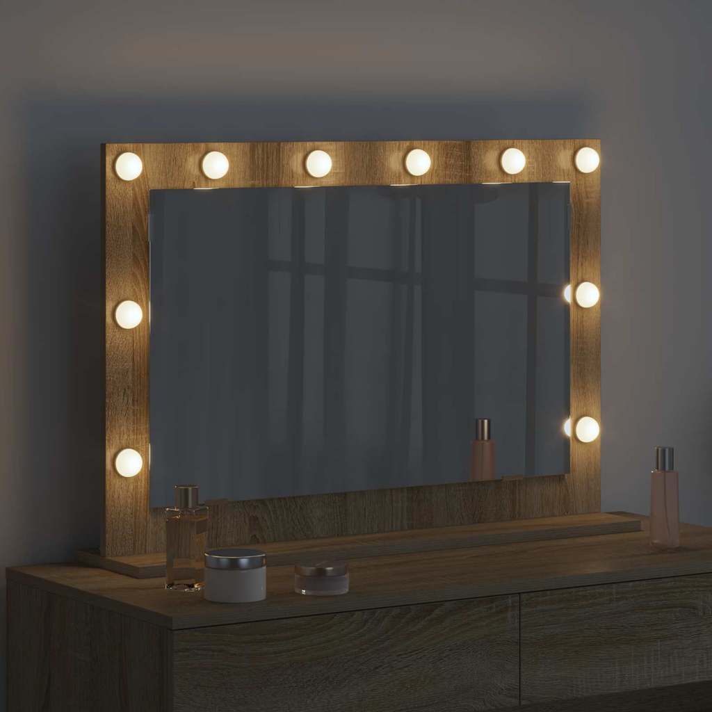 Vaskeskab Spejl Med Led -strimmellys Sonoma Eg 80 X 55 X 18 Cm - Billede 3
