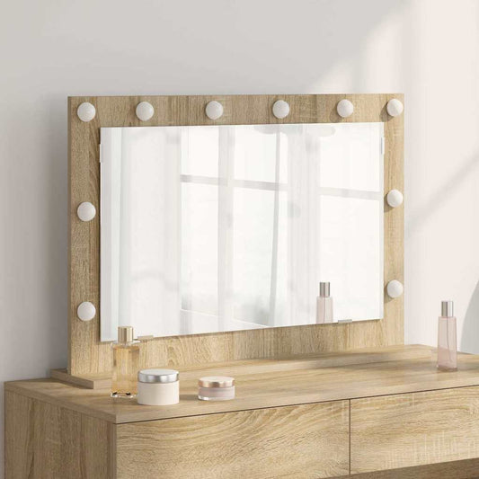 Vaskeskab Spejl Med Led -strimmellys Sonoma Eg 80 X 55 X 18 Cm - Hovedbillede