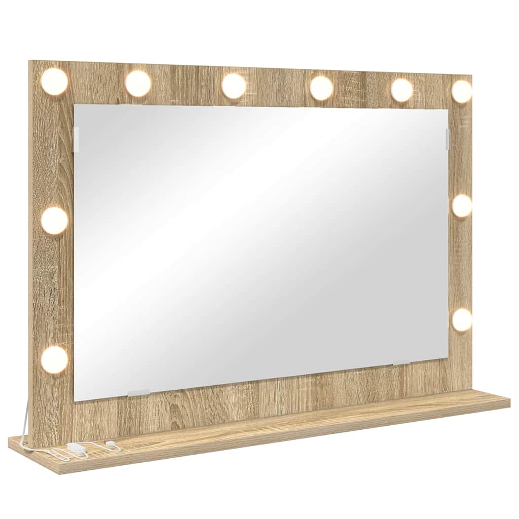 Vaskeskab Spejl Med Led -strimmellys Sonoma Eg 80 X 55 X 18 Cm - Billede 2