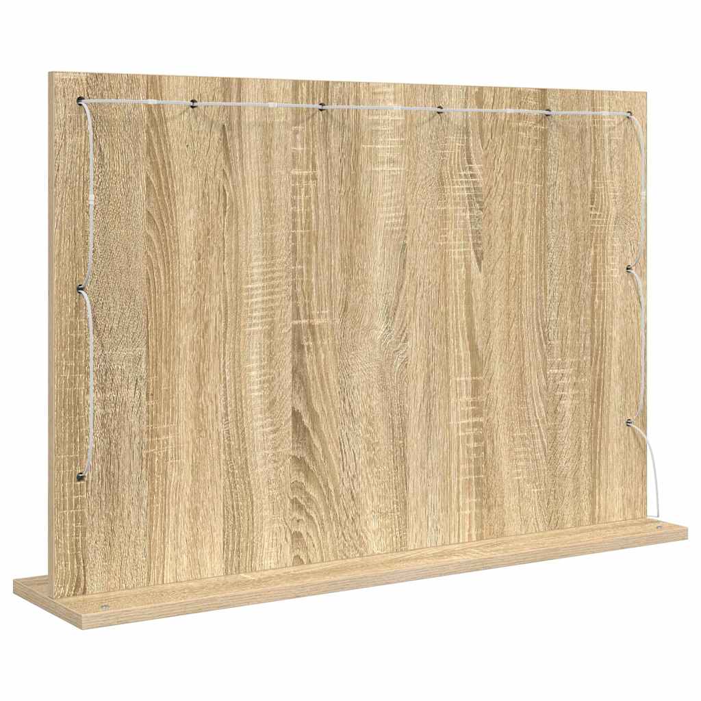 Vaskeskab Spejl Med Led -strimmellys Sonoma Eg 80 X 55 X 18 Cm - Billede 6