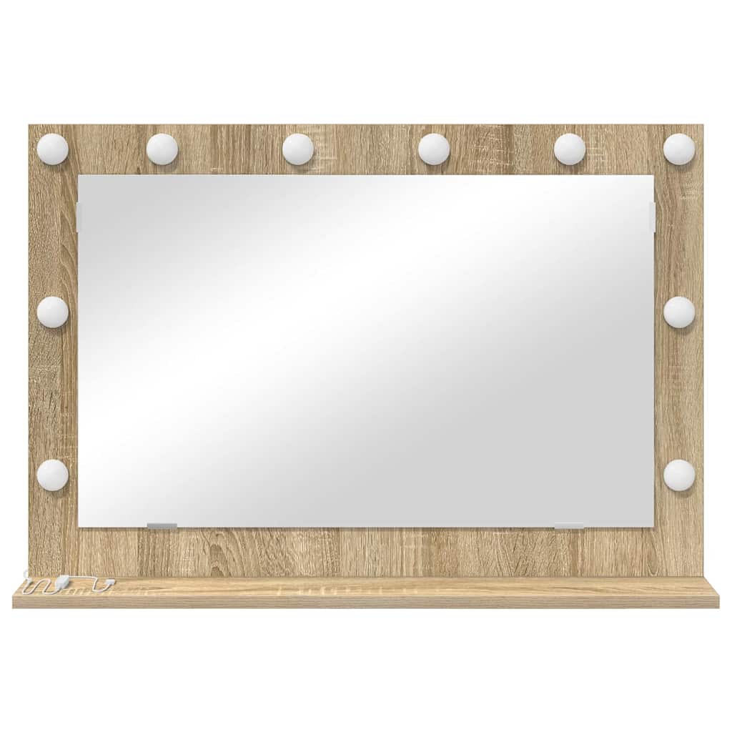 Vaskeskab Spejl Med Led -strimmellys Sonoma Eg 80 X 55 X 18 Cm - Billede 4