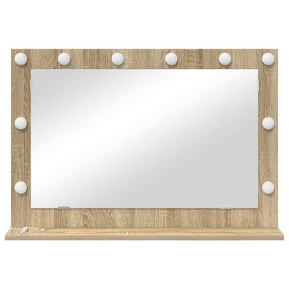 Vaskeskab Spejl Med Led -strimmellys Sonoma Eg 80 X 55 X 18 Cm - Billede 4